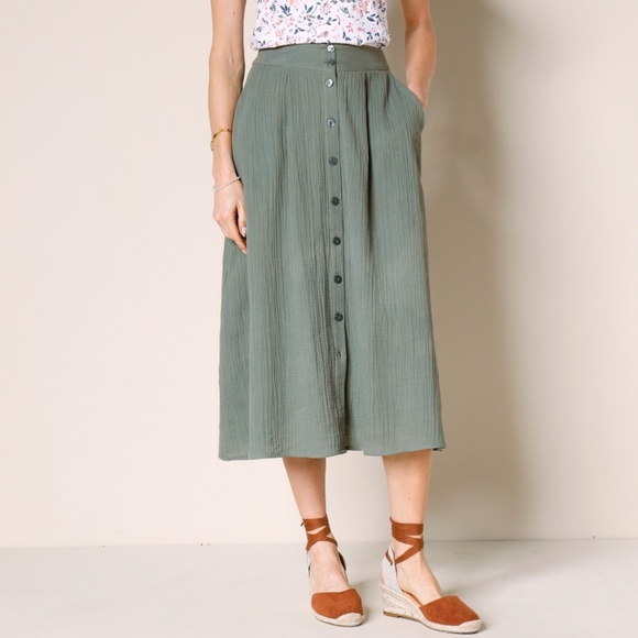 Vintage Skirt Green sauge Maxi Button down Utility Pockets Size 12 - Picture 3 of 13